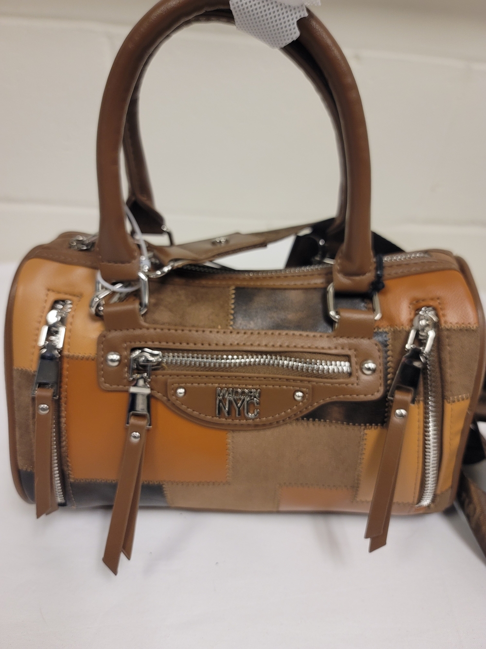 Madden Nyc Brown Patchwork Crossbody Satchel - Picture 2 of 5